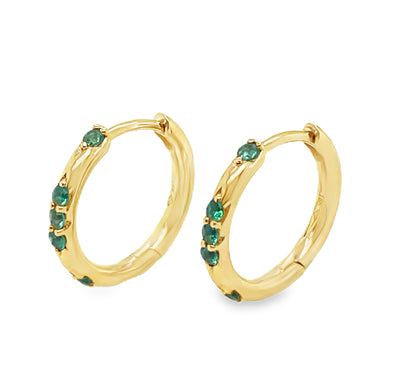 18K Yellow Gold Emerald Scattered Huggie Hoop Earrings