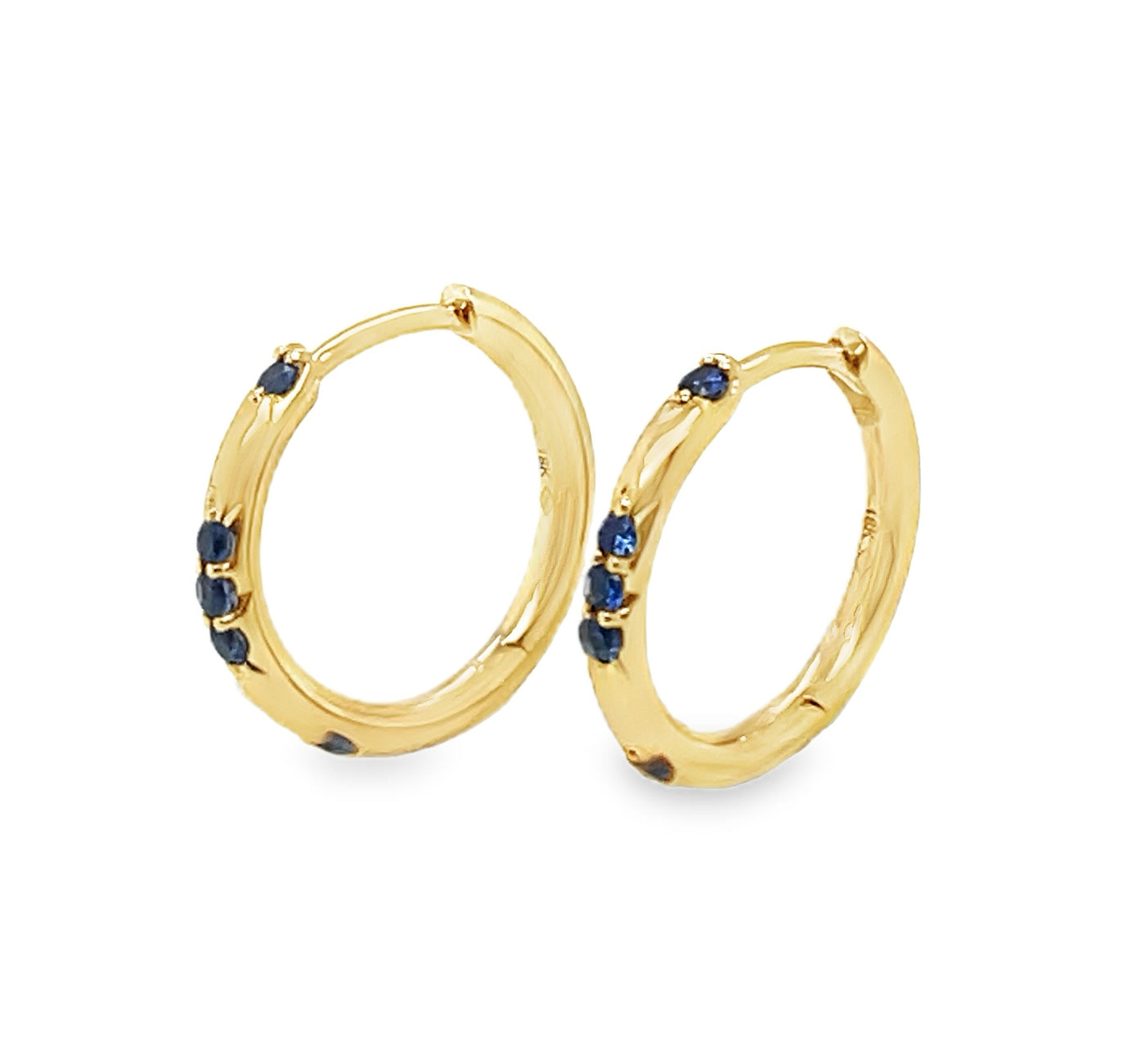 18K Yellow Gold Blue Sapphire Scattered Huggie Hoop Earring