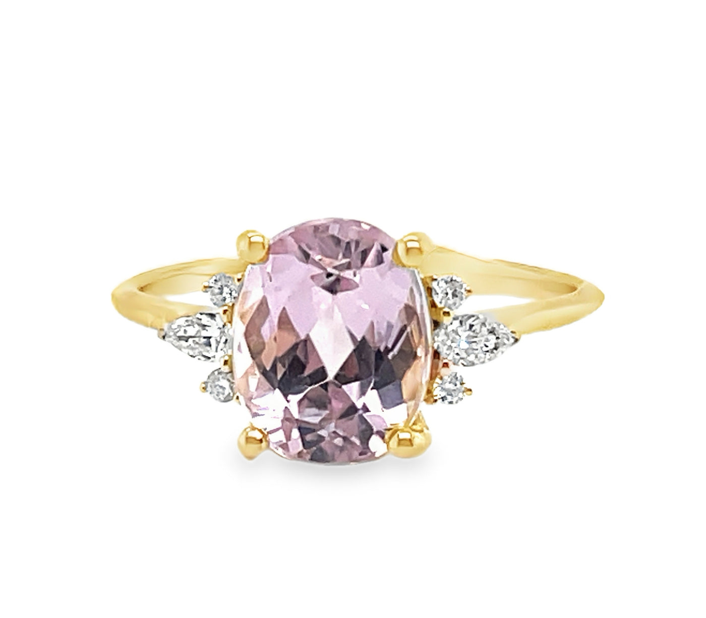 18K Yellow Gold Oval Kunzite and Diamond Ring