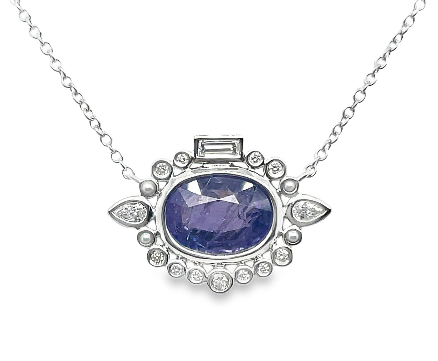 18K White Gold 2.86ct Purple Sapphire & Diamond "Uncommon Halo" Necklace