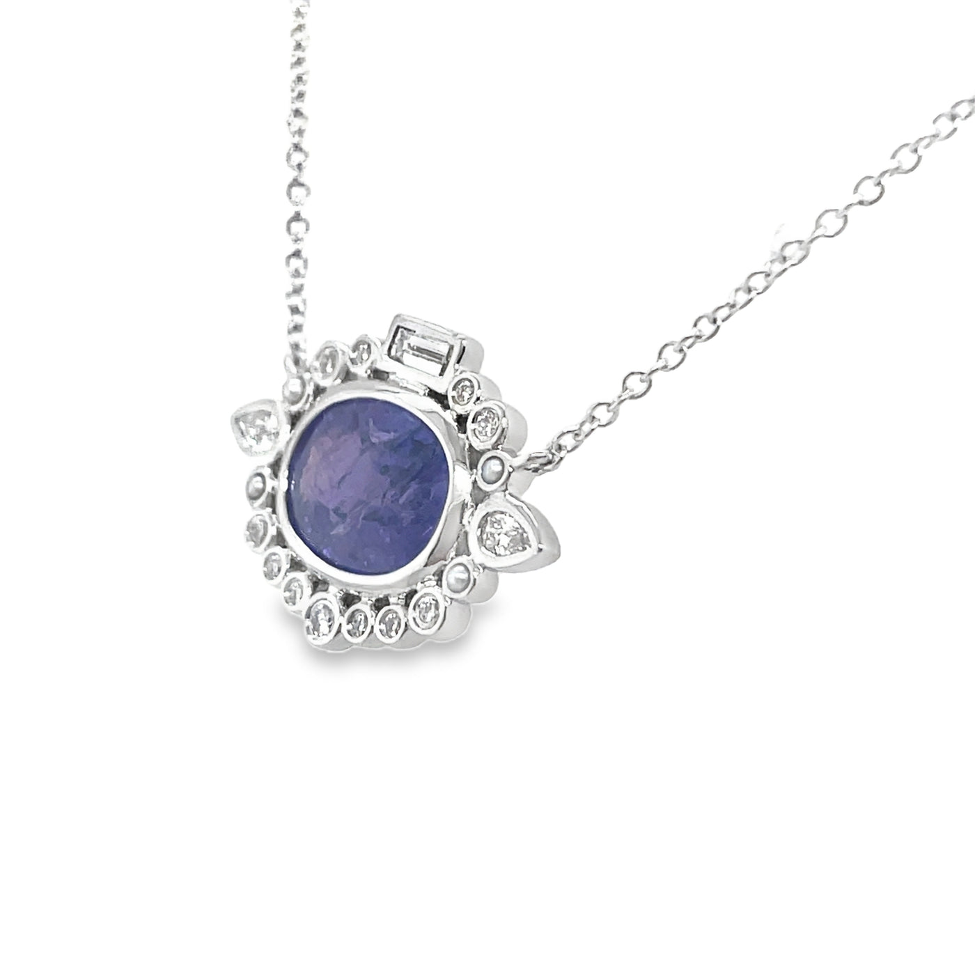 18K White Gold 2.86ct Purple Sapphire & Diamond "Uncommon Halo" Necklace