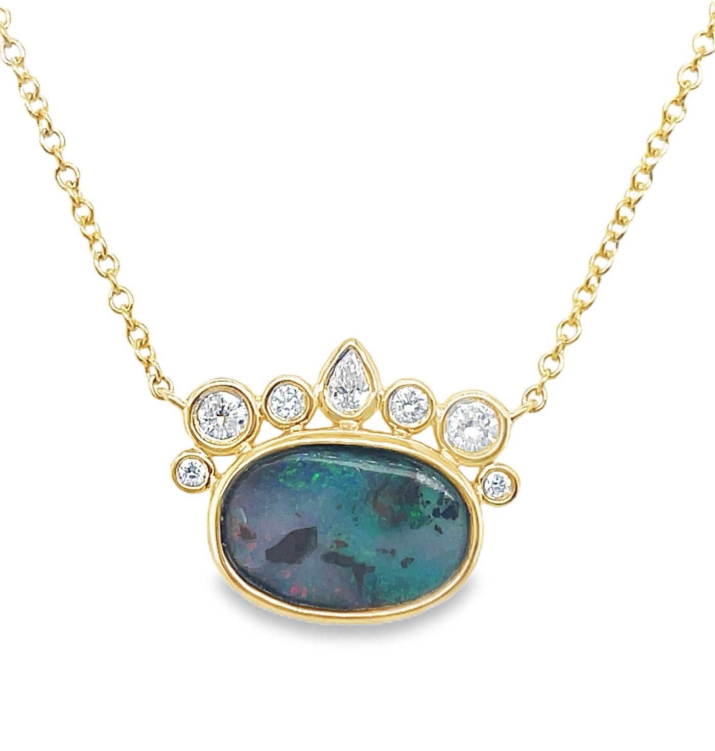 18K Yellow Gold 1.38ct Opal and Diamond "Uncommon Halo" Necklace