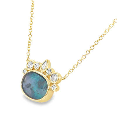 18K Yellow Gold 1.38ct Opal and Diamond "Uncommon Halo" Necklace