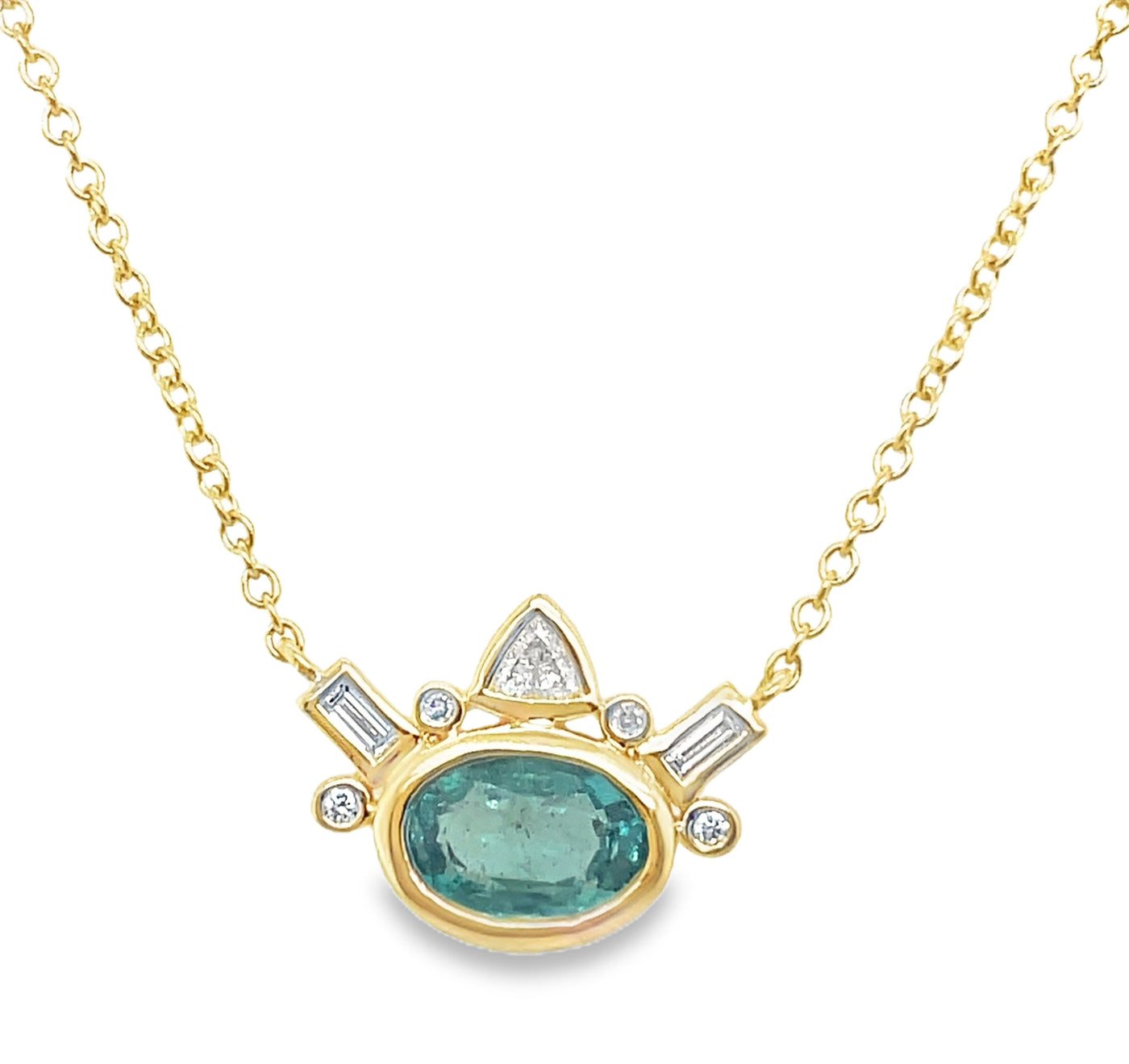 18K Yellow Gold 0.88ct Emerald and Diamond "Uncommon Halo" Necklace