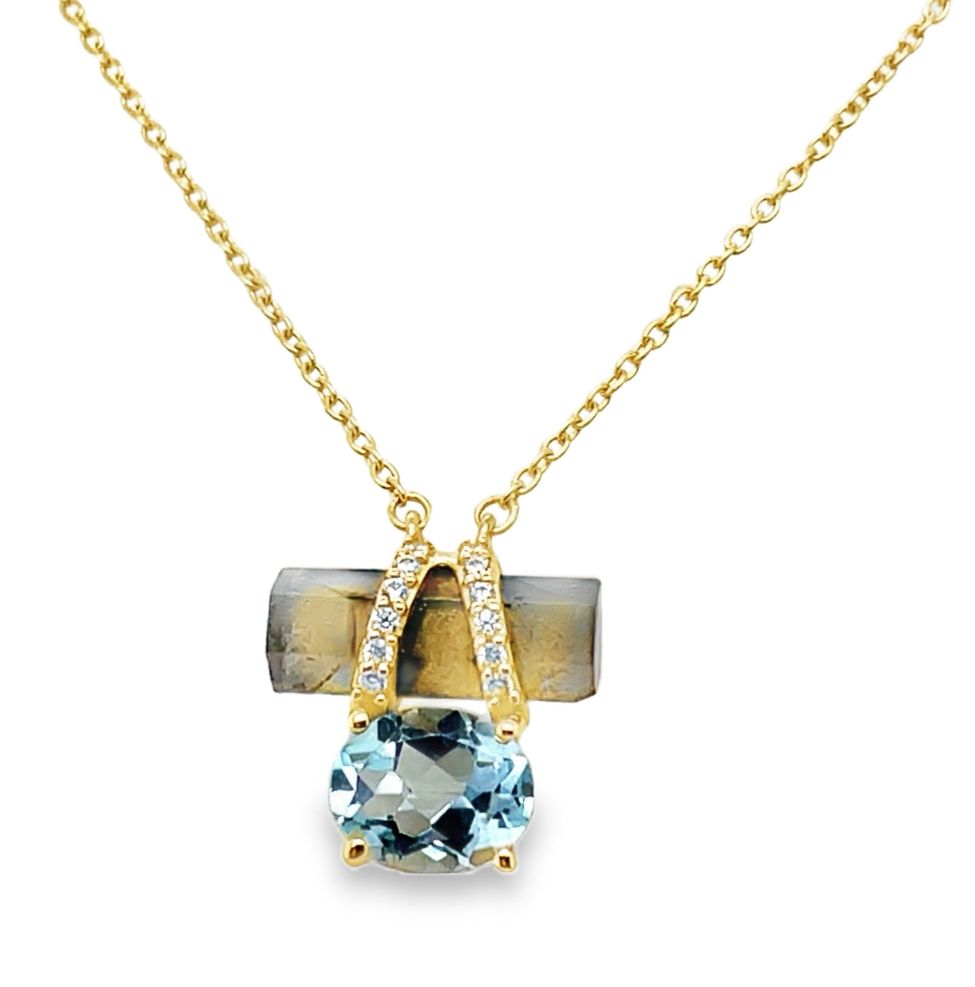 Gold Plated Sterling Silver Labradorite and Blue Topaz Necklace