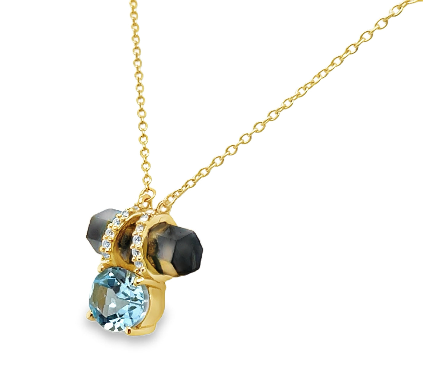 Gold Plated Sterling Silver Labradorite and Blue Topaz Necklace