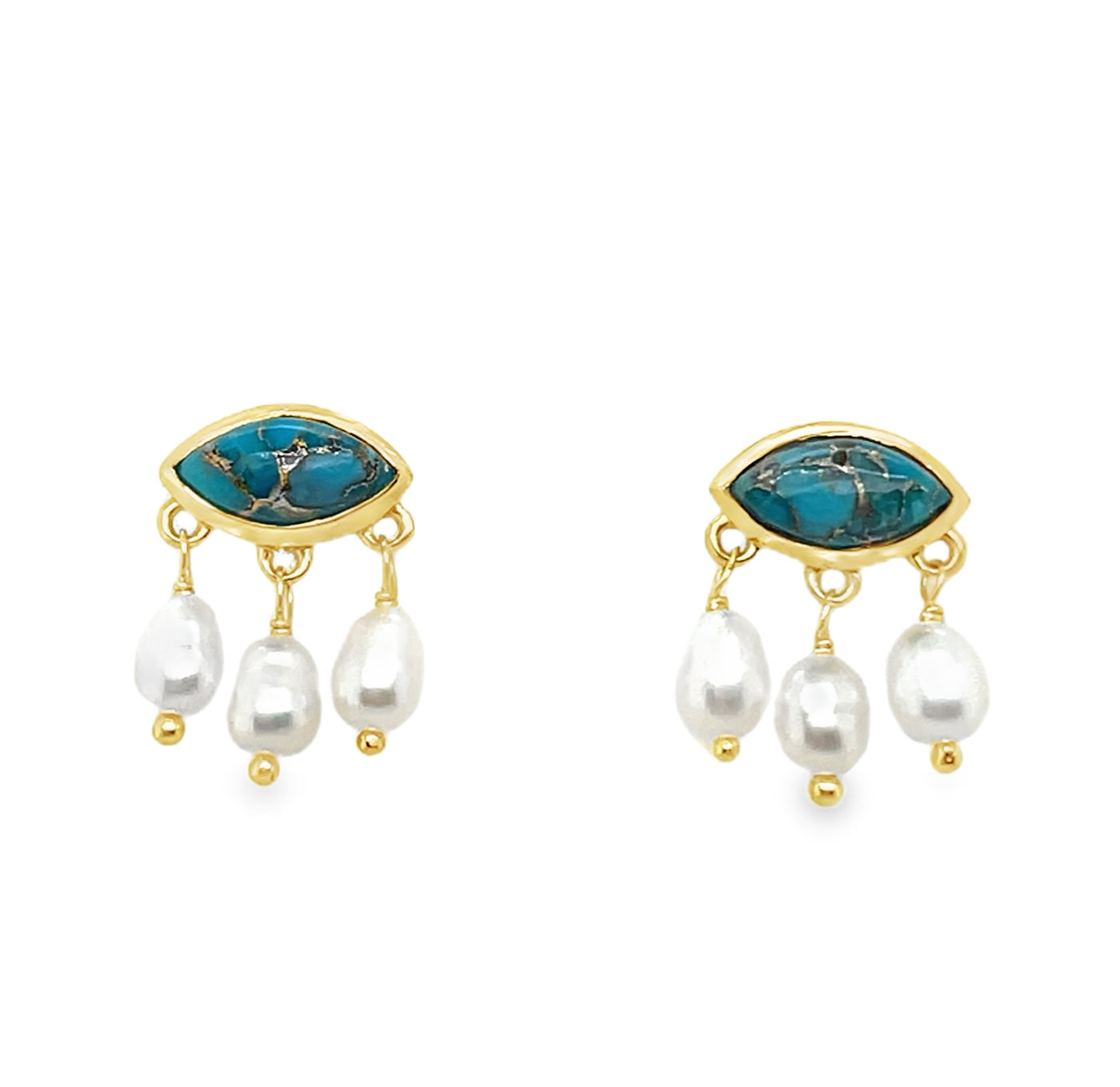 Gold Plated Sterling Silver Turquoise & Pearl Earring