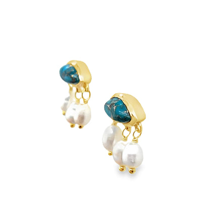 Gold Plated Sterling Silver Turquoise & Pearl Earring