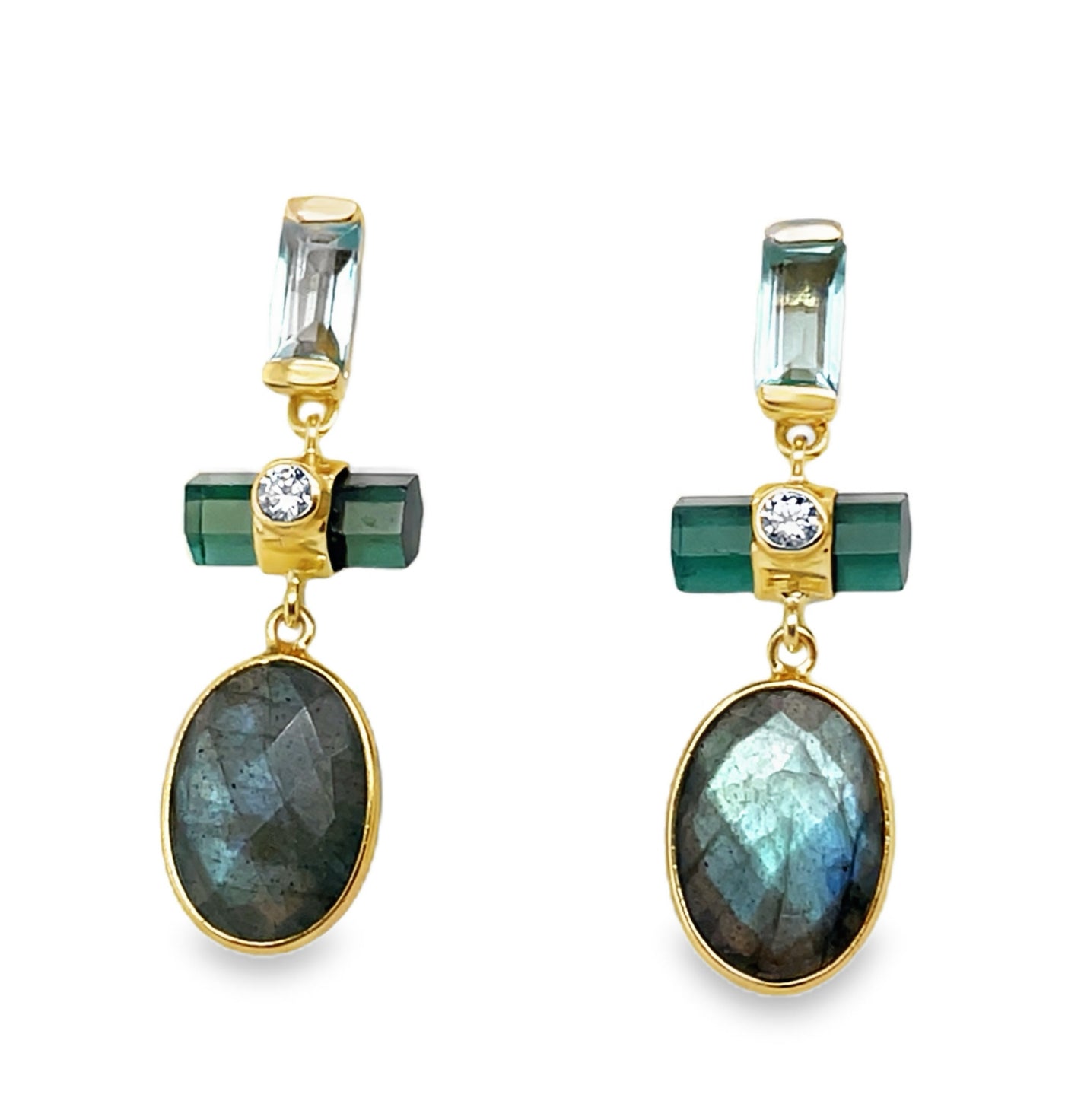 Gold Plated Sterling Silver Labradorite Multi-Stone Earring