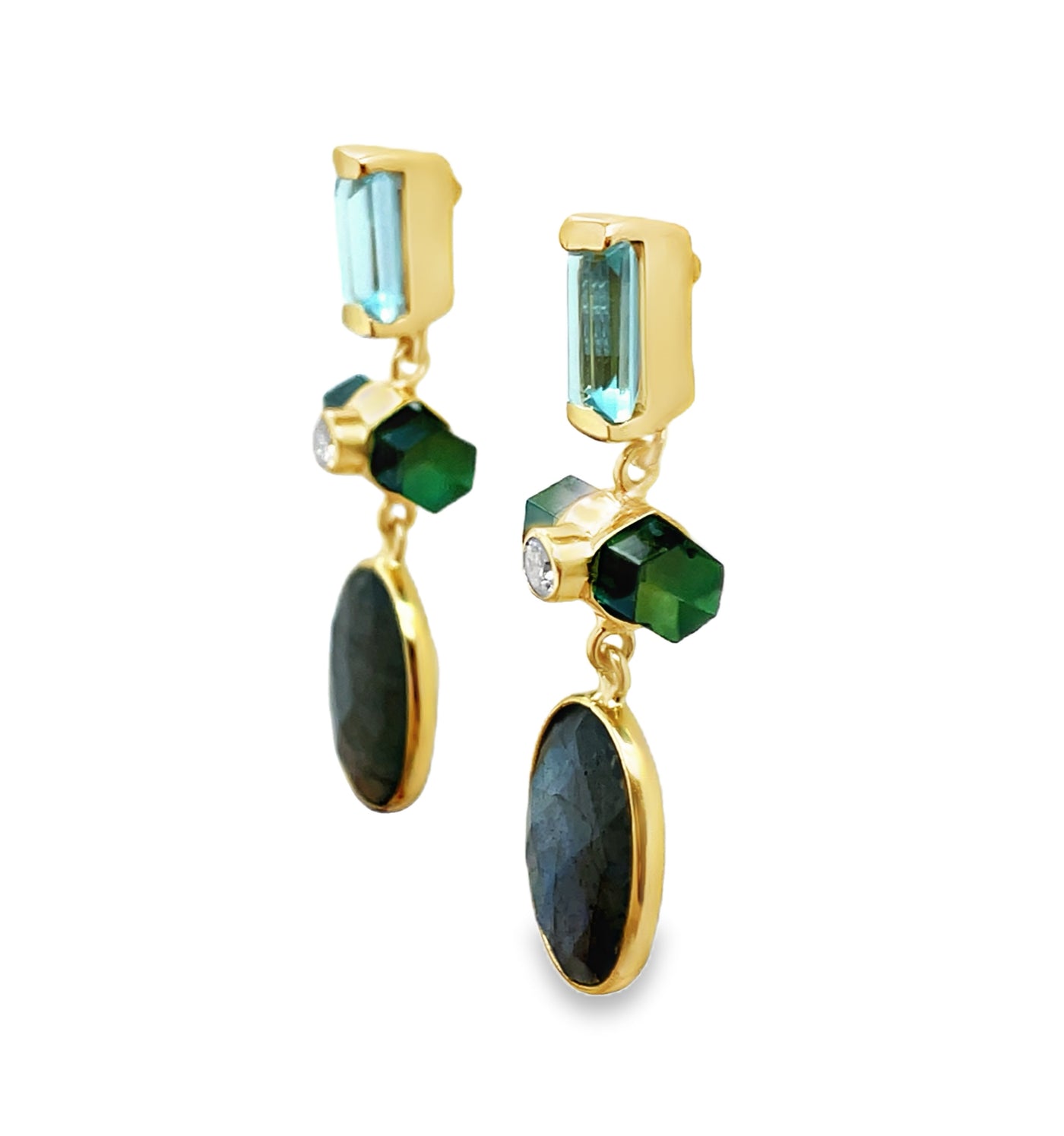 Gold Plated Sterling Silver Labradorite Multi-Stone Earring