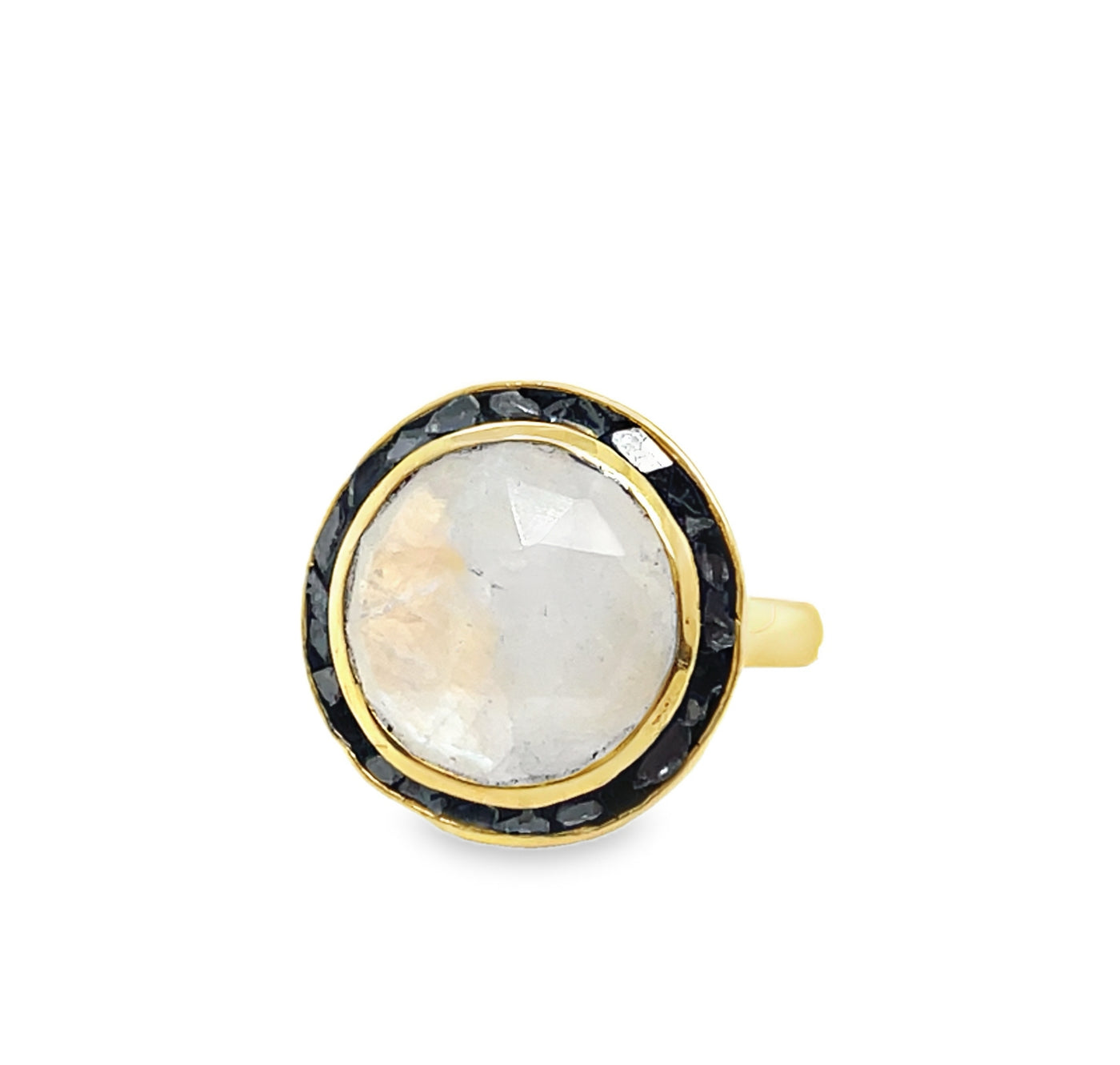 Gold Plated Sterling Silver Moonstone and Deco Diamond Ring