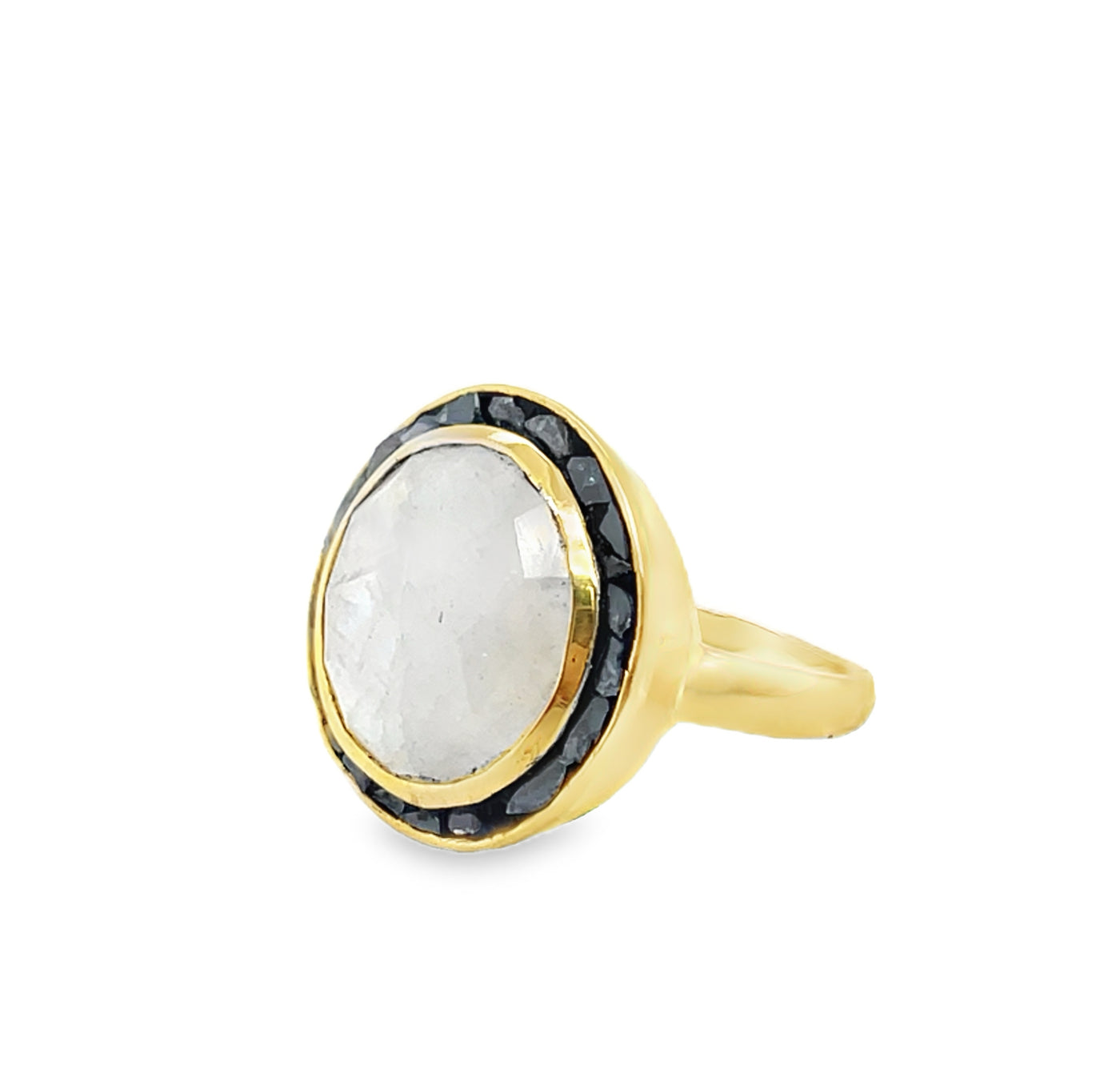 Gold Plated Sterling Silver Moonstone and Deco Diamond Ring