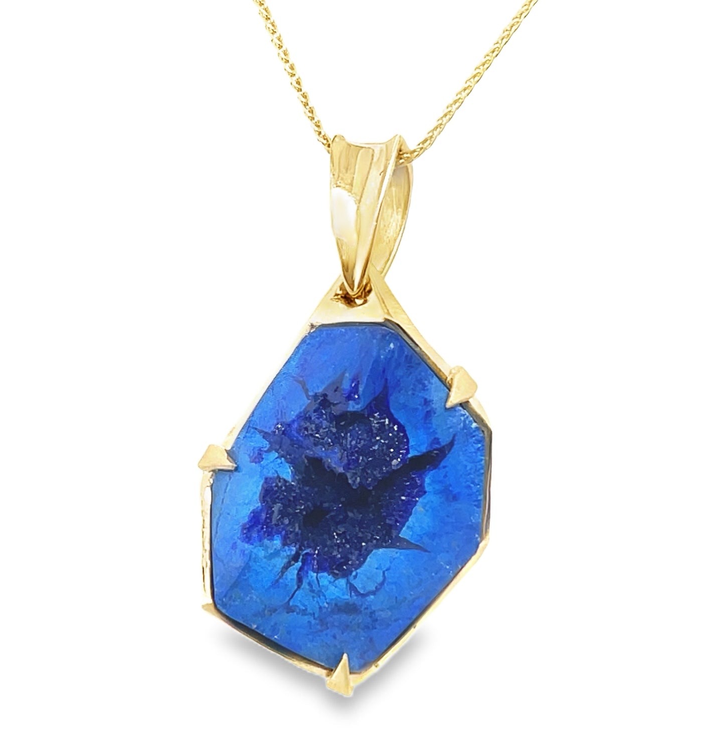 14K Blueberry Azurite Geode Pendant