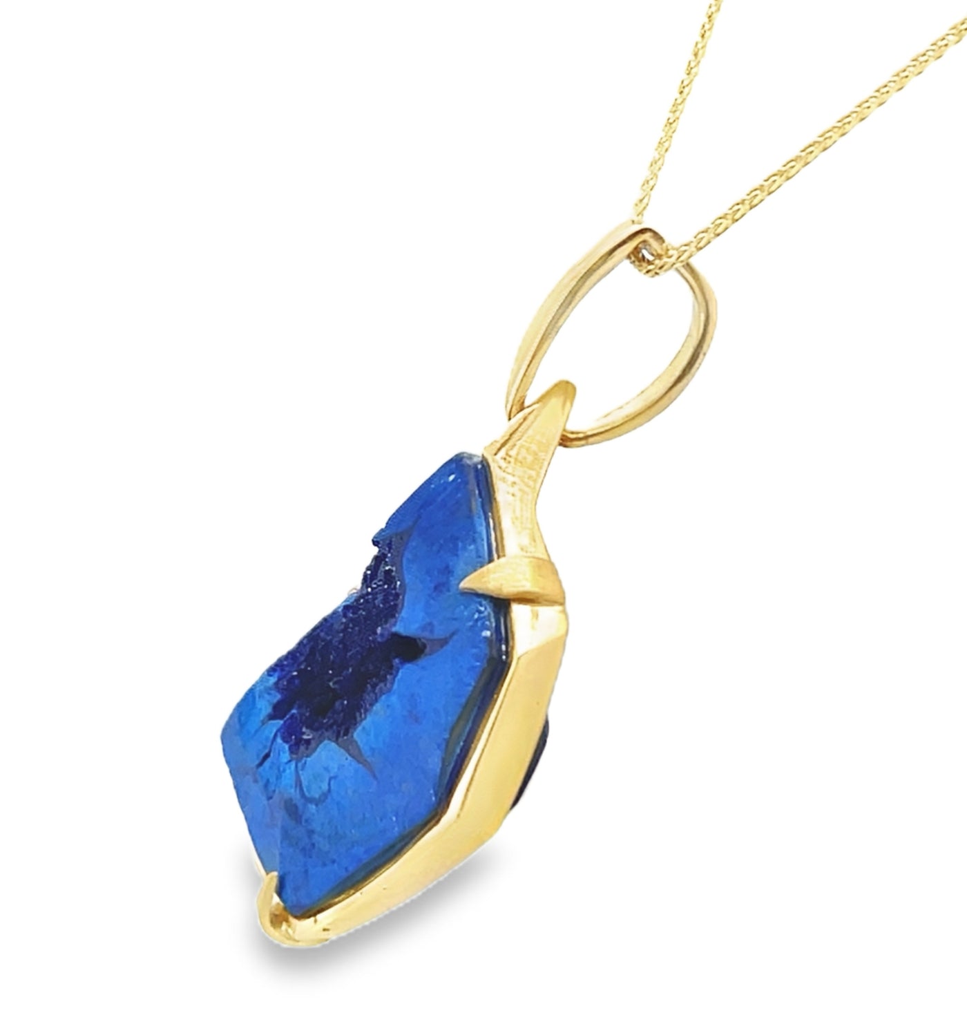 14K Blueberry Azurite Geode Pendant