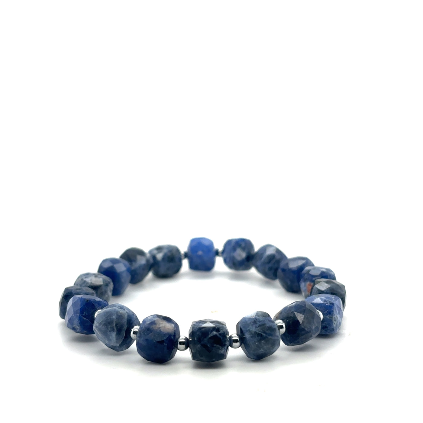 8x8mm Cubed Beaded Sodalite & 3mm Hematite Stretch Bracelet