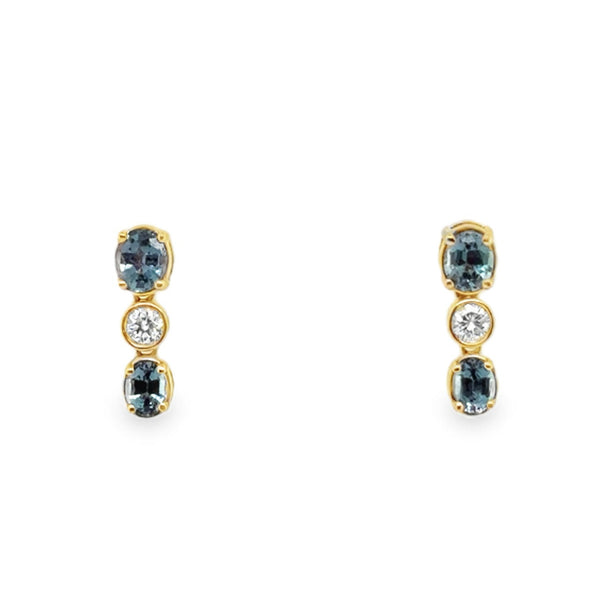 18KY Diamond and Alexandrite 2-Stone Drop Earrings