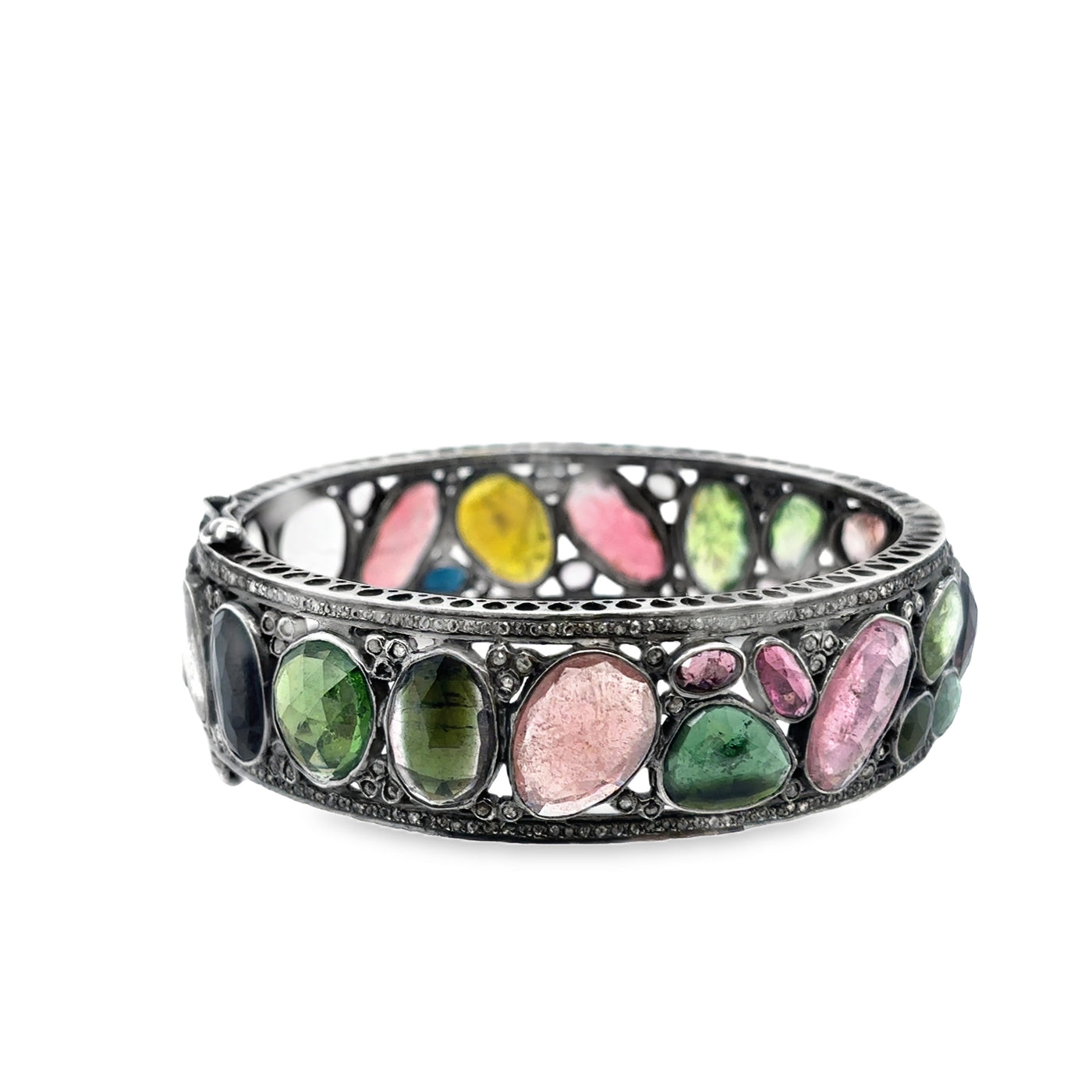 925 Mutli Tourmaline & Diamond Cuff Bracelet