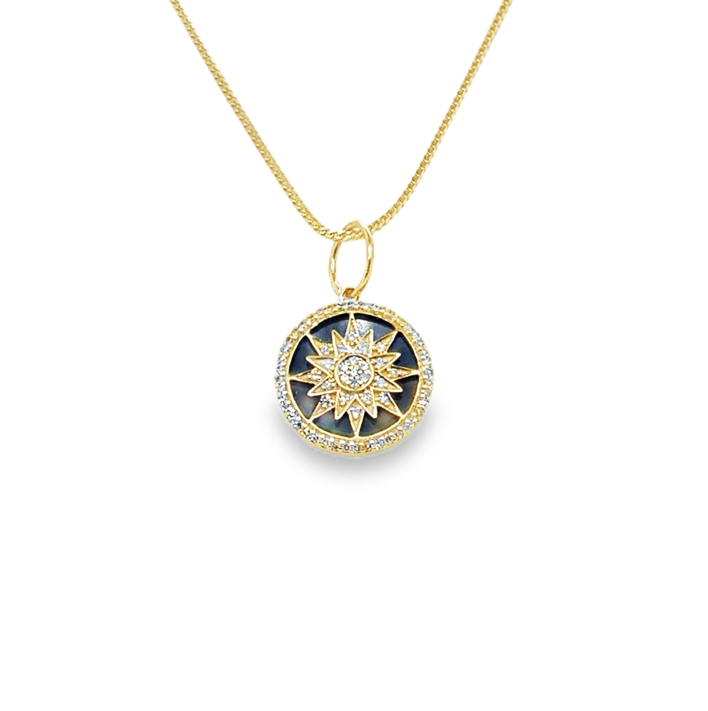 14KY Onyx and Diamond Sun Star Charm