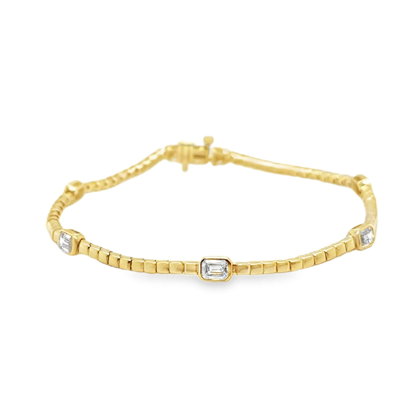 14KY Bezel-Set Emerald-Cut Diamond Segment Bracelet