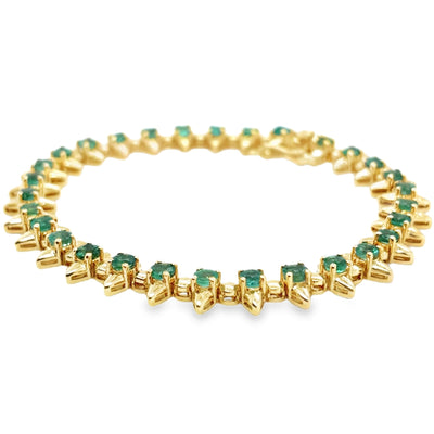 14KY Round Emerald Spike Link Tennis Bracelet