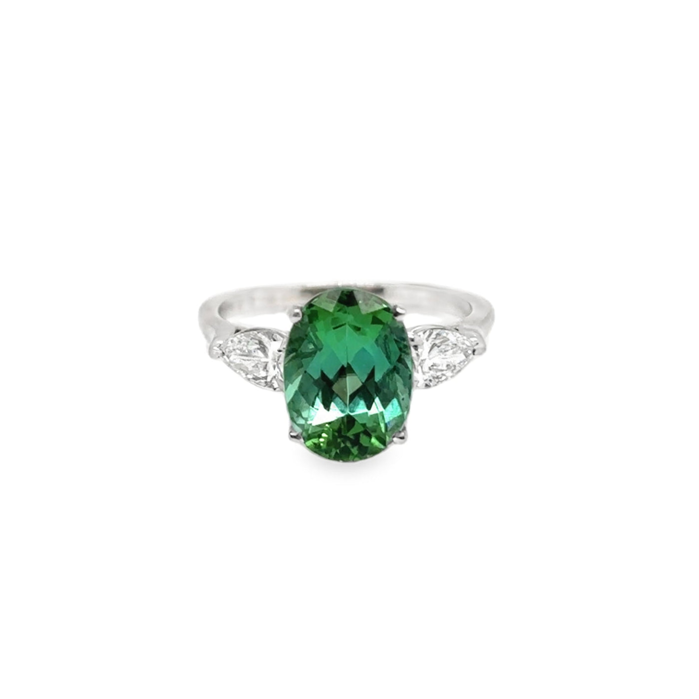18KW Oval Green Tourmaline and Diamond Ring