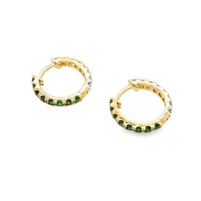 14KY Emerald and Diamond Huggies