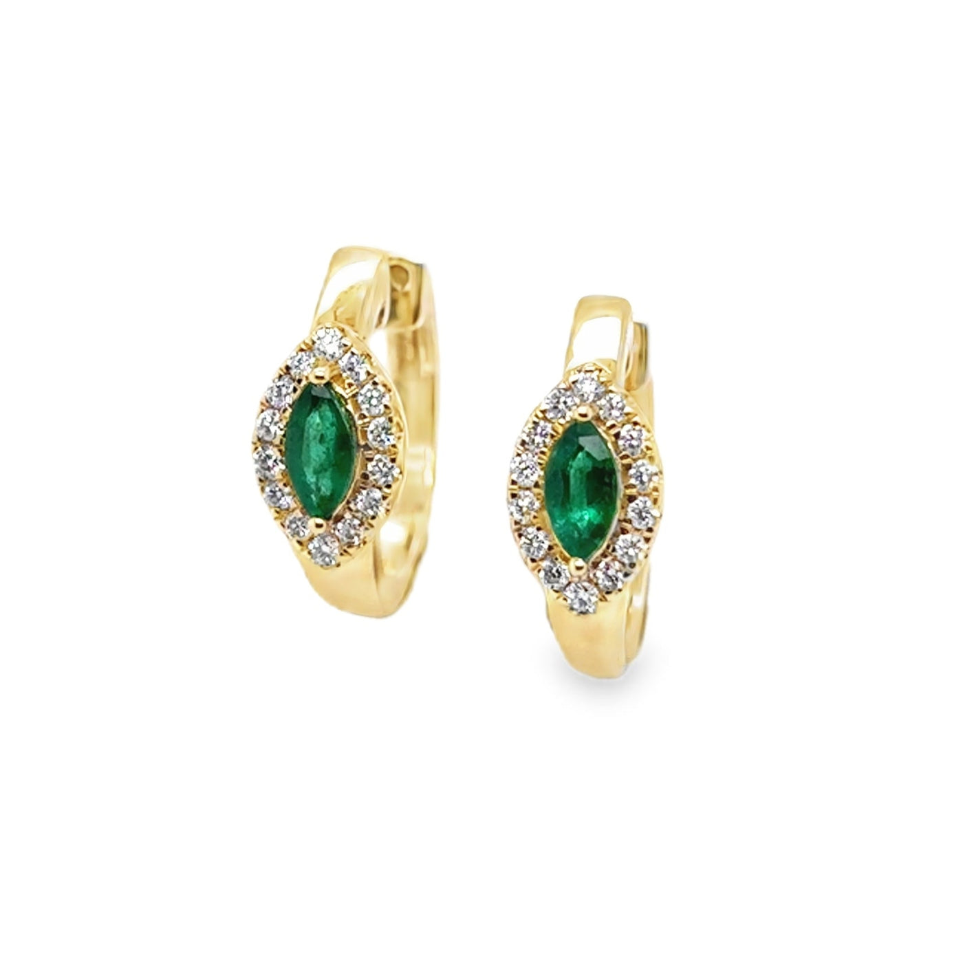 14KY Emerald Evil Eye Hoop