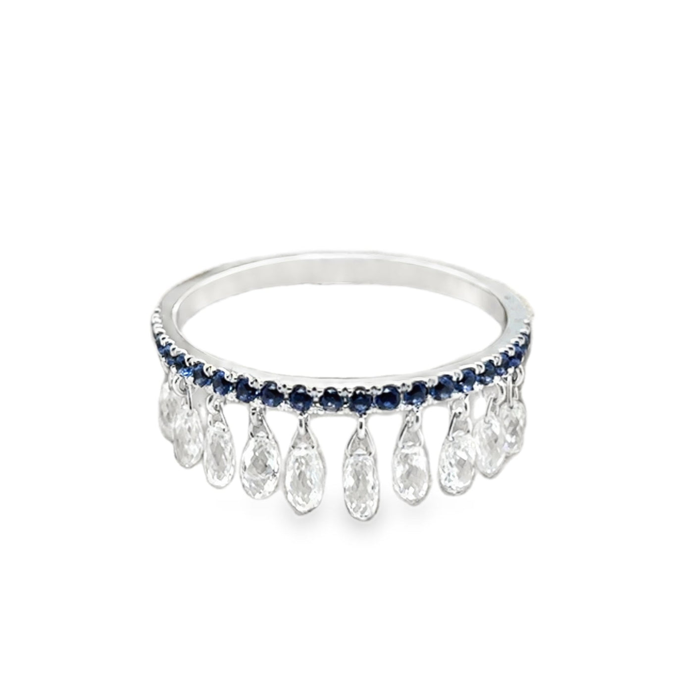 18KW Blue Sapphire Briolette Shaker Band
