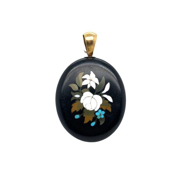 18KY/ 925 Frame Victorian PIetra Dura Mouring Pendant