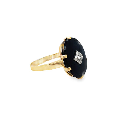 10KY Vintage Onyx & Diamond Deco Ring