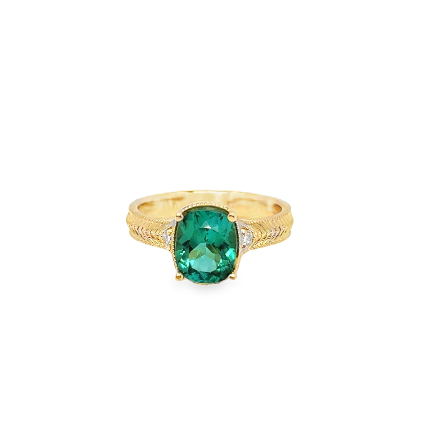 14KY Lagoon Tourmaline Cushion "Taylor Swift" Ring
