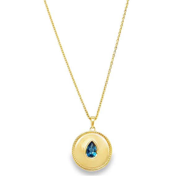 14KY London Blue Topaz Medallion Cable Chain Necklace