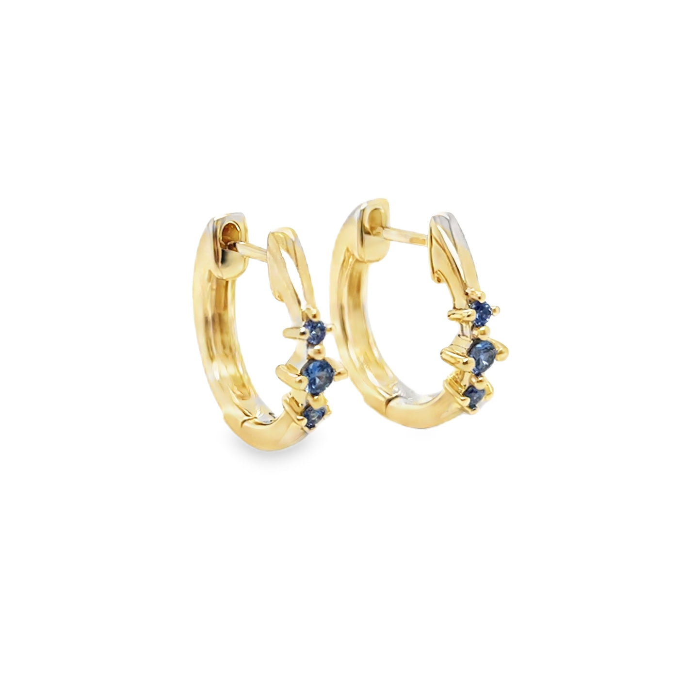 14K Blue Sapphire Huggie Earring