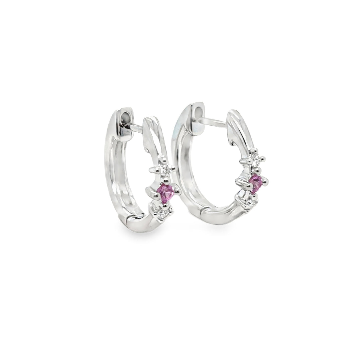 14K Pink Sapphire Huggie Earrings