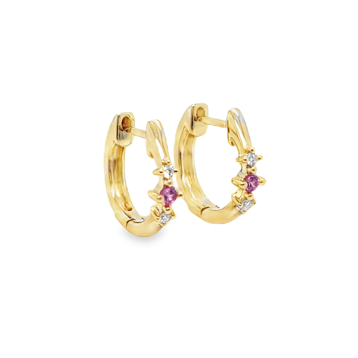 14K Pink Sapphire Huggie Earrings