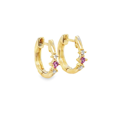 14K Pink Sapphire Huggie Earrings