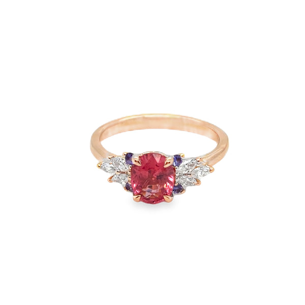 14KR Padparadscha-Color Mahange Spinal and Lavender Sapphire Ring