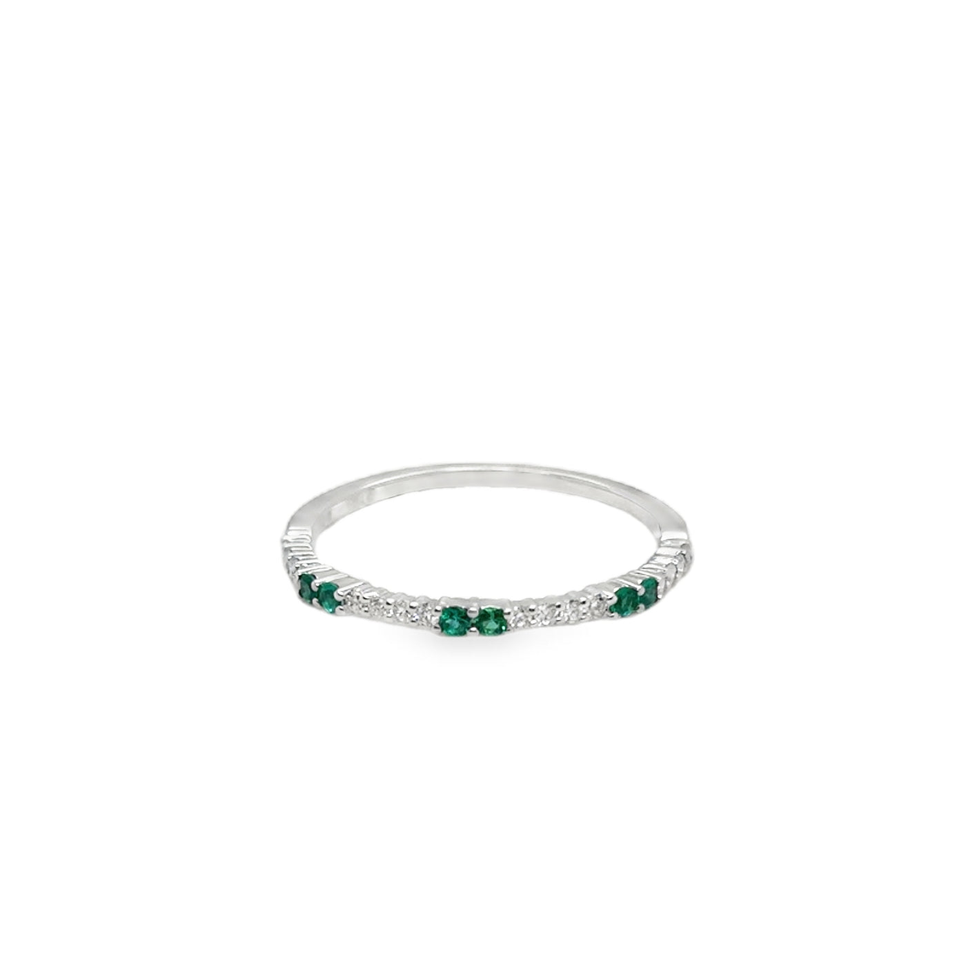 18KW Emerald and Diamond  Band