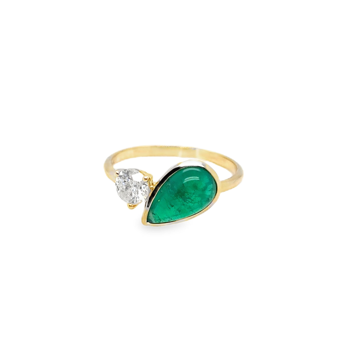 14KY Toi Et Moi Cabochon Emerald Ring