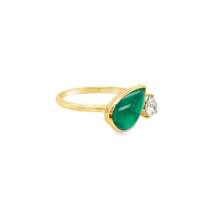 14KY Toi Et Moi Cabochon Emerald Ring