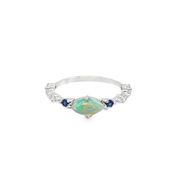14KW "Athena" Marquise Opal and Sapphire Ring