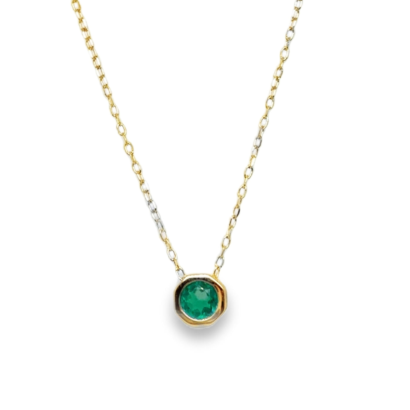 14KY "Geo" Colombian Emerald Slider Necklace
