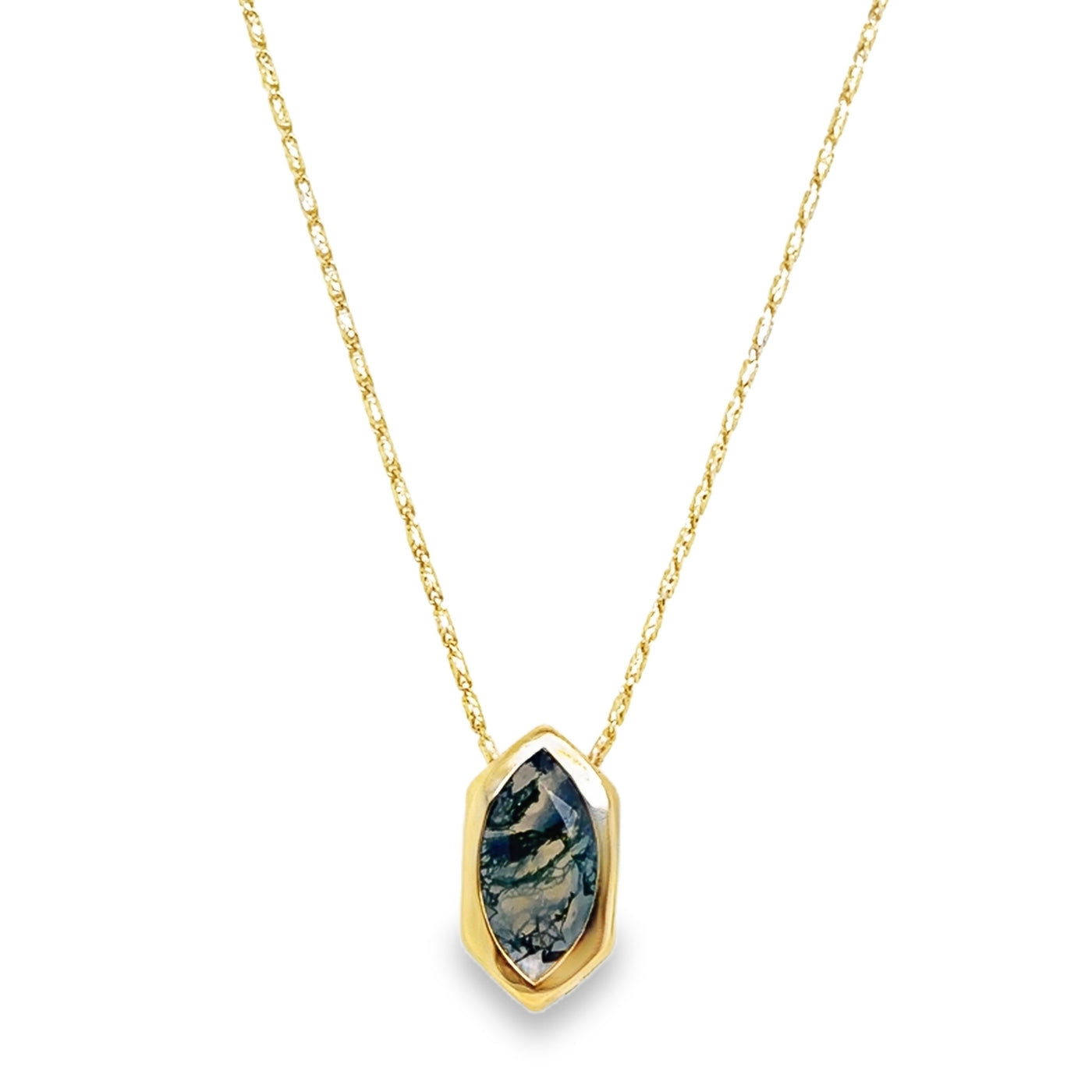 14K "Geo" Moss Agate Marquise Slider Raso Necklace