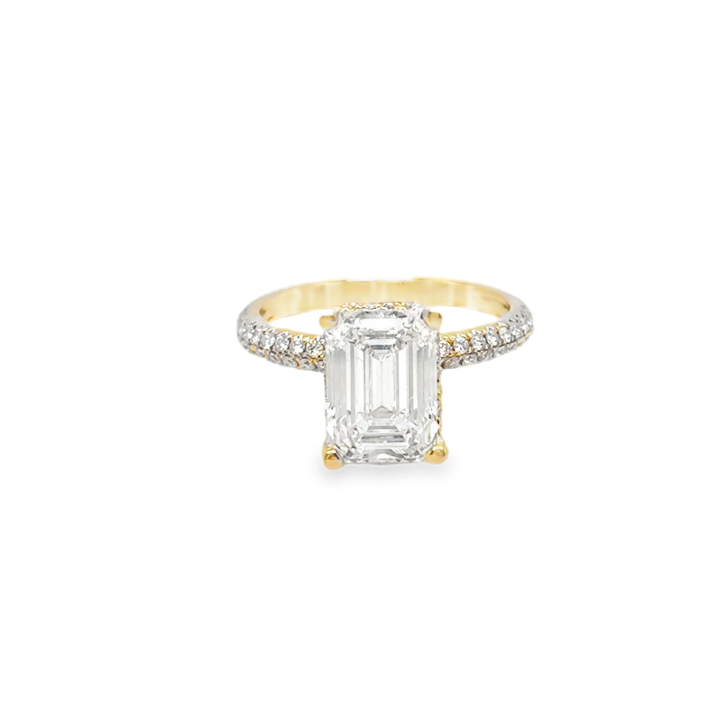 14KY LAB Emerald Cut Diamond Ring w/Halo & Diamond Band