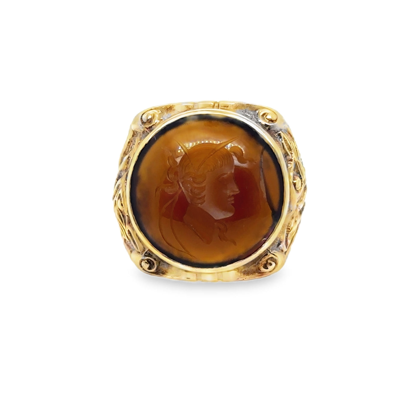 10KY Vintage Art Nouveau Agate Old Roman Intaglio Signet Ring