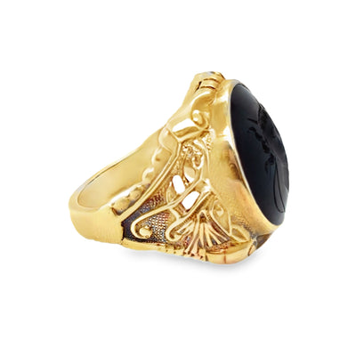 10KY Vintage Art Nouveau Agate Old Roman Intaglio Signet Ring