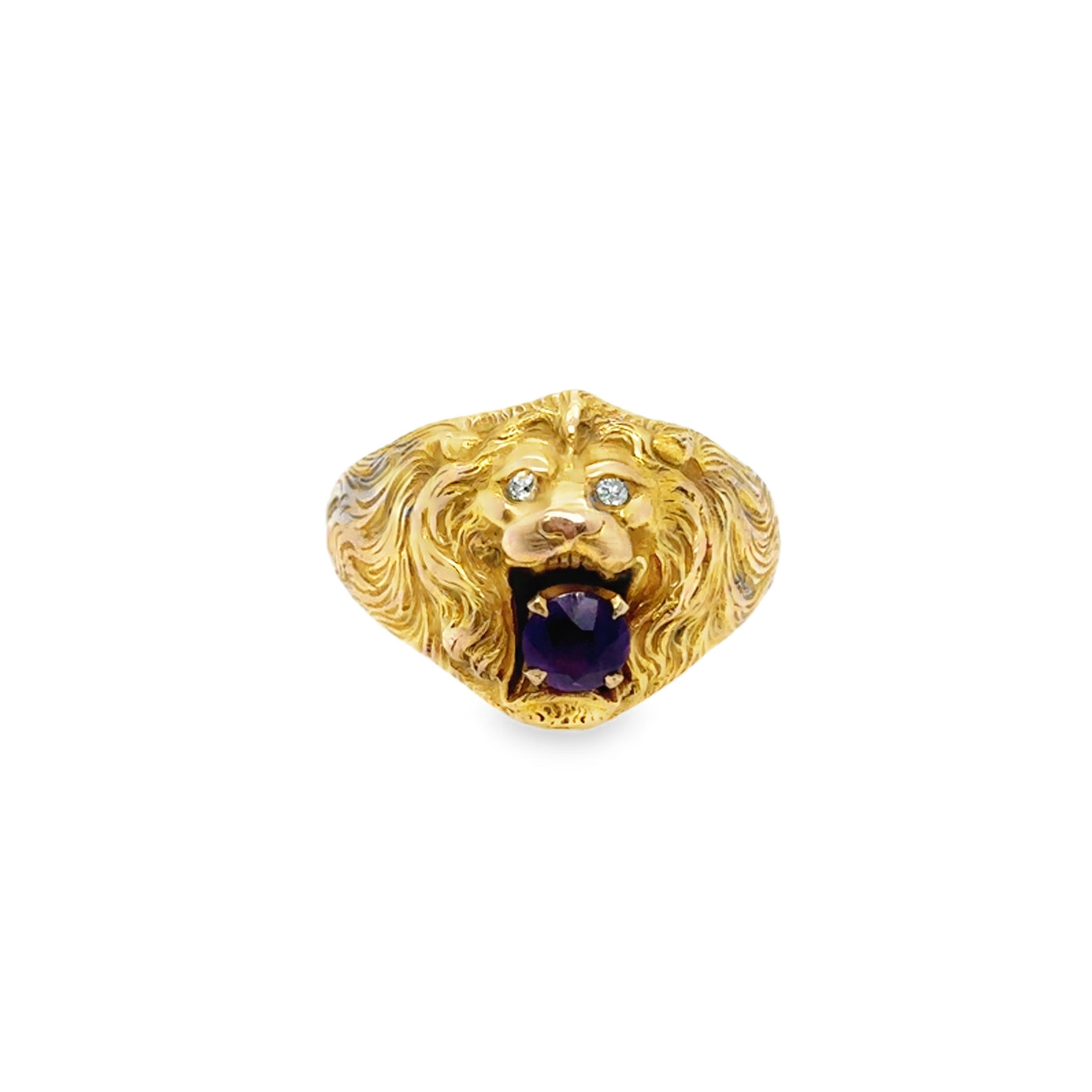 Vintage 14KY Amethyst Lion Ring