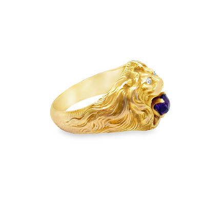 Vintage 14KY Amethyst Lion Ring