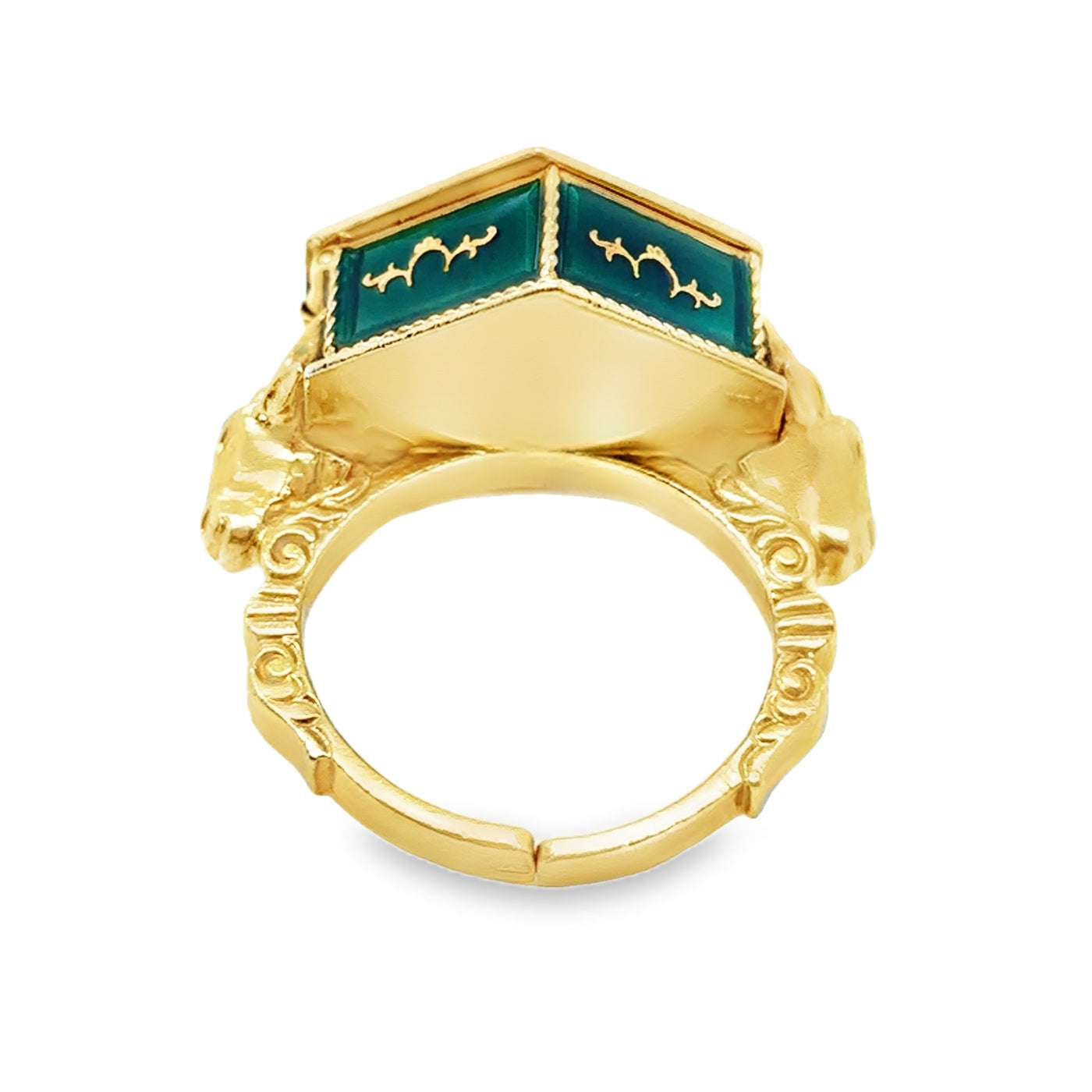 Victorian 18KY Sarcophagus Emerald & Green Enamel Ring