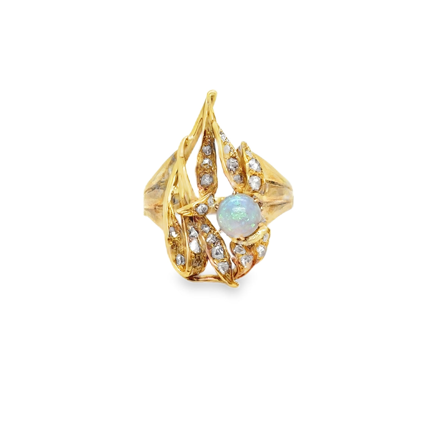 Victorian 14KY Opal &  Rose Cut Diamond Ring